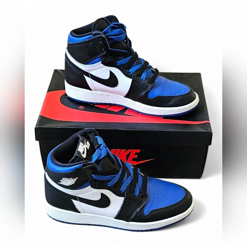 Air Jordan 1 Mid Royal Blue Black Youth Sneakers Size 5.5Y